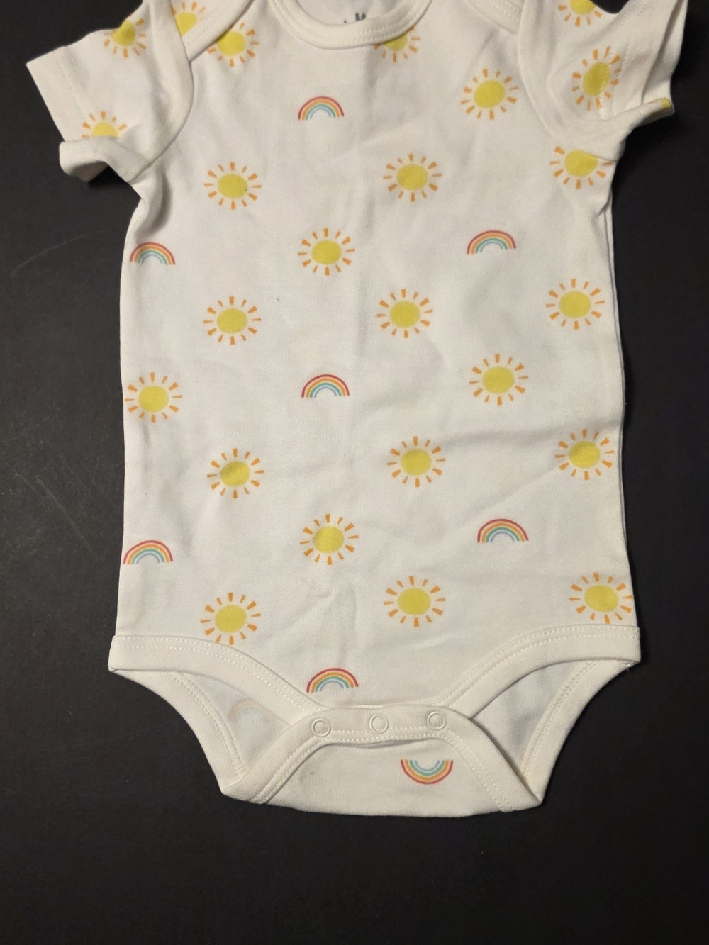 Primary White Baby Bodysuit with Yellow Sun & Rainbow Motifs